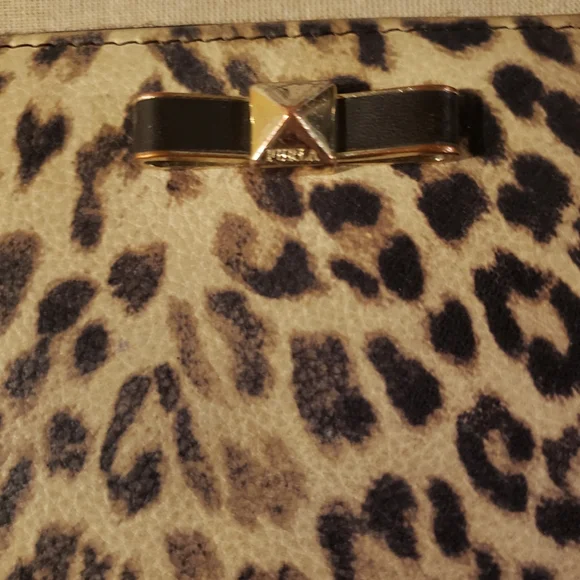 Furla Leopard Print Zip Wallet w/ Gold Hardware, Bow Accent, Dusty & Box - Picture 11 of 12